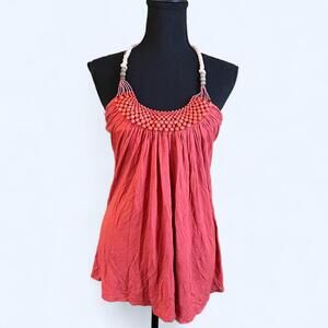 Vintage 2000s Say What? Coral pink beaded halter top Size Medium